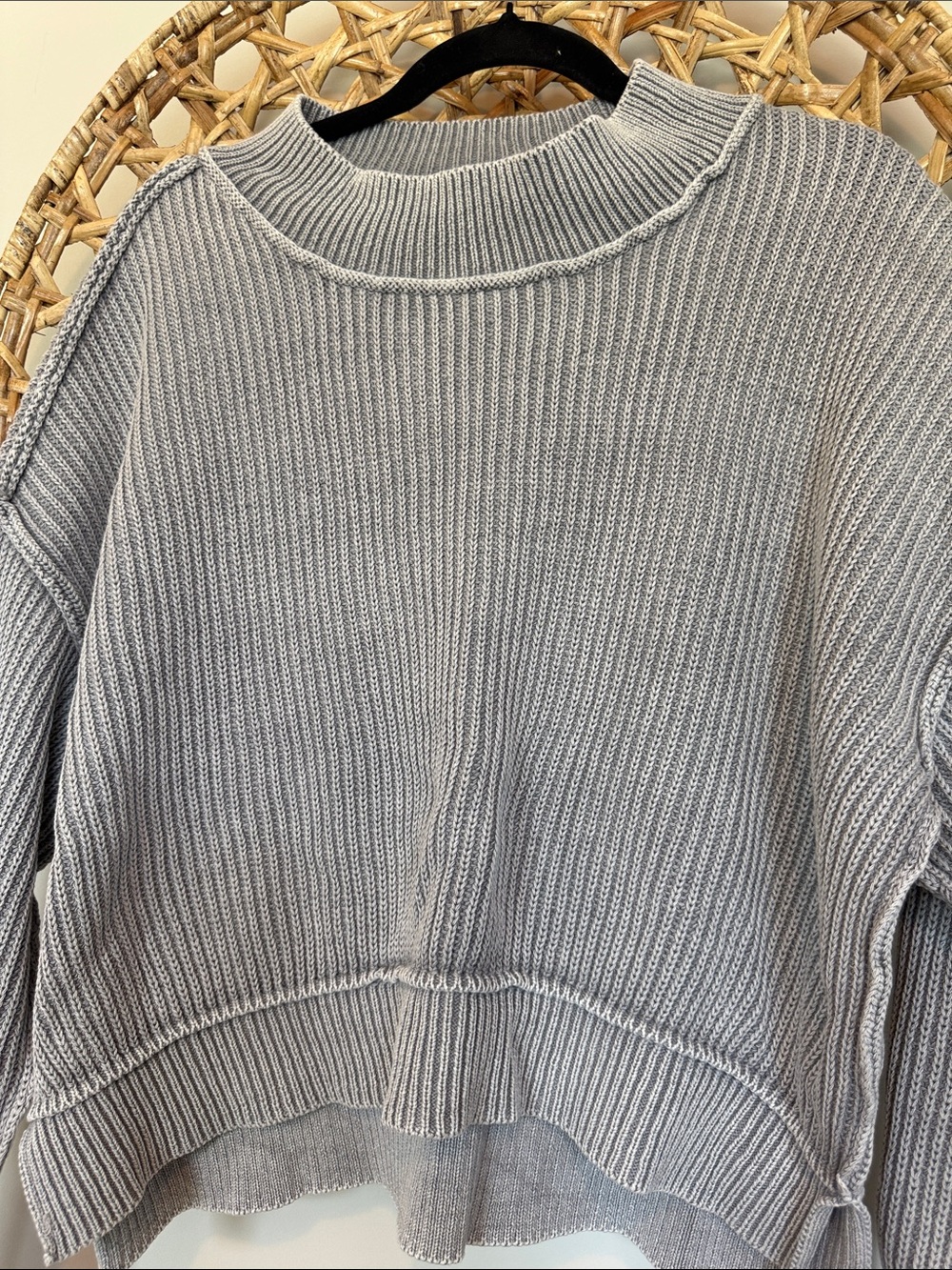 Zenana Outfitters Ribbed Crewneck Sweater - Light Gray - Picture 8 of 12